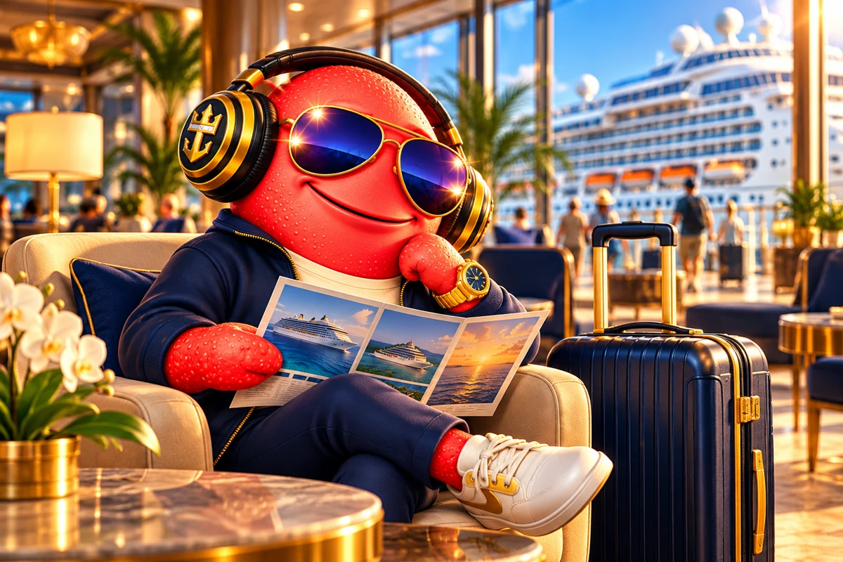 Scooter beside a carry-on in an embarkation lounge