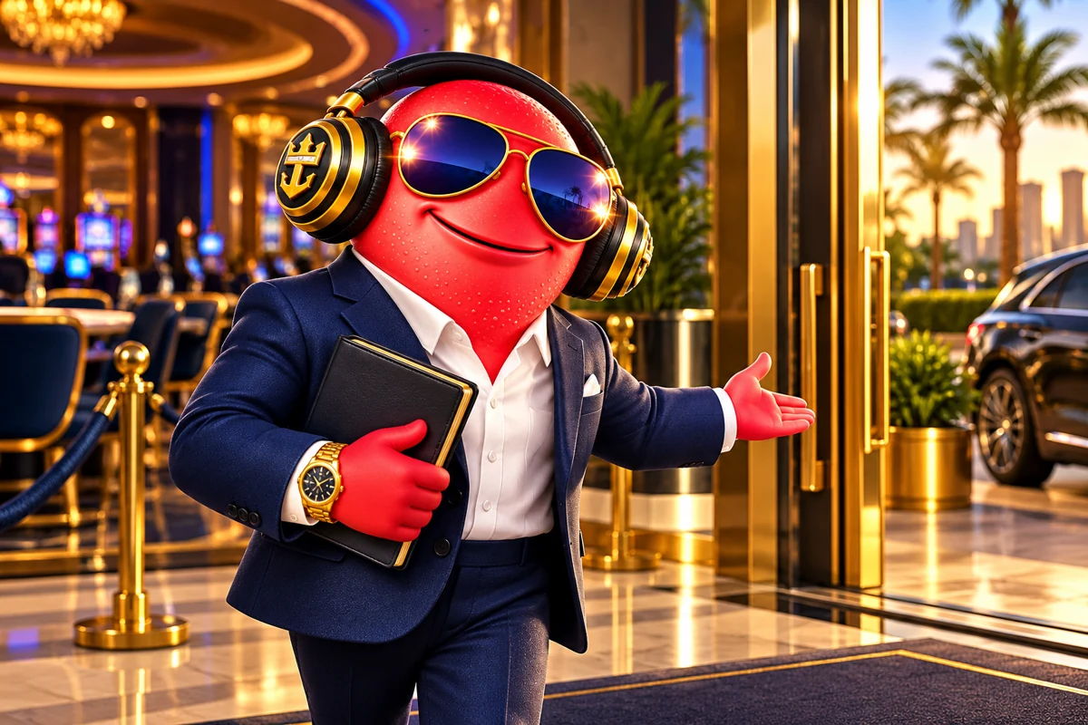 Scooter closing a notebook beside a casino exit area
