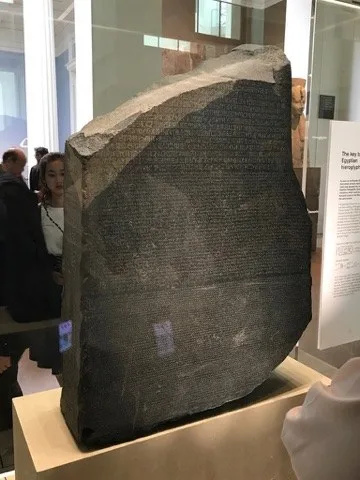 The Rosetta Stone in its gallery case — London — British Museum and Rosetta Stone