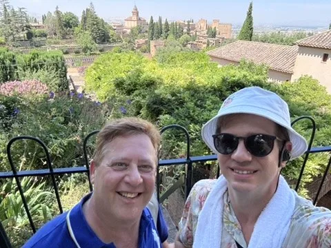 Scott and Justin above the Alhambra palace gardens — Granada — Alhambra