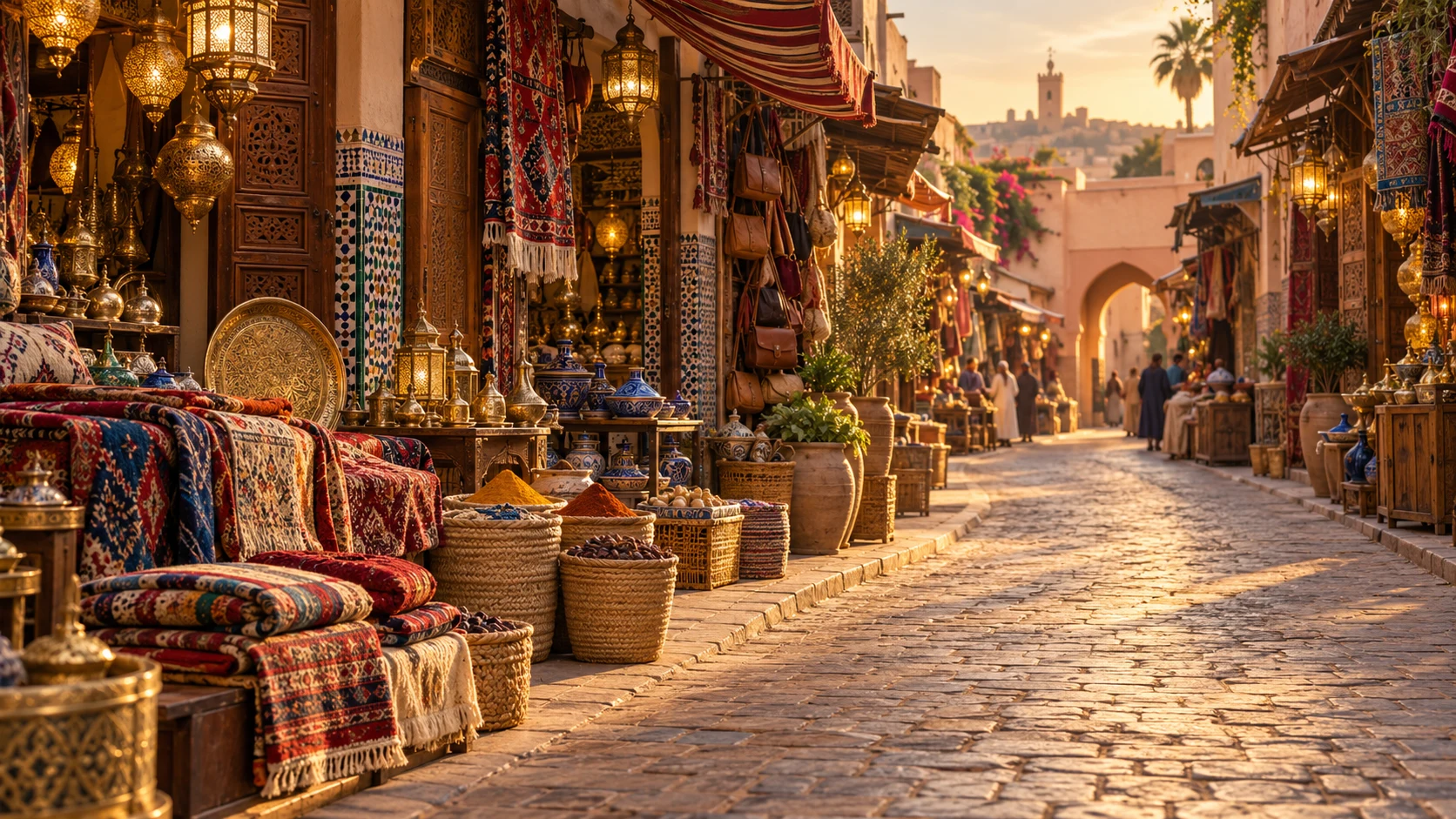 Illustrated Marrakesh medina scene