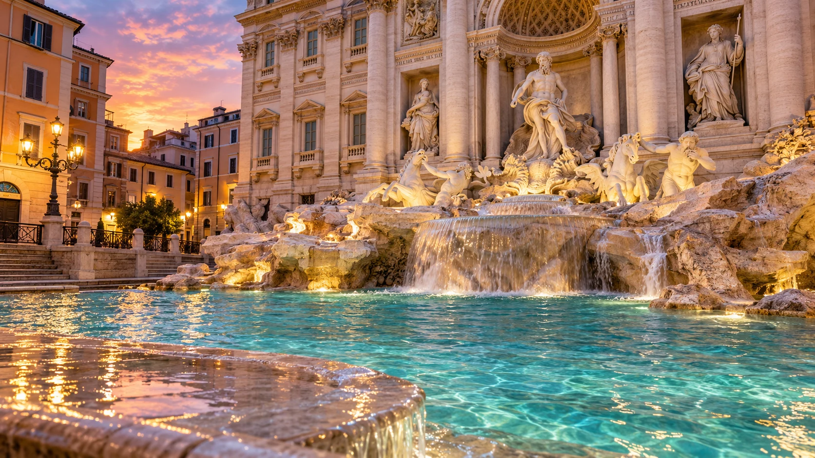 Illustrated Rome fountain scene